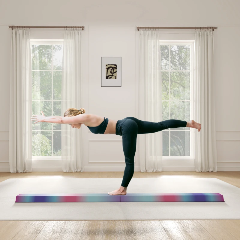 Soozier 7.7ft Folding Balance Beam, Gymnastics Equipment with Anti-Slip Bottom for Kids Home Training, Multicolour