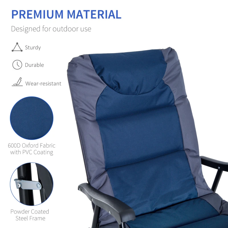 Outsunny 2 Piece Outdoor Patio Furniture Set with 2 Folding Padded Rocking Chairs, Bistro Style for Porch, Camping, Balcony, Navy Blue