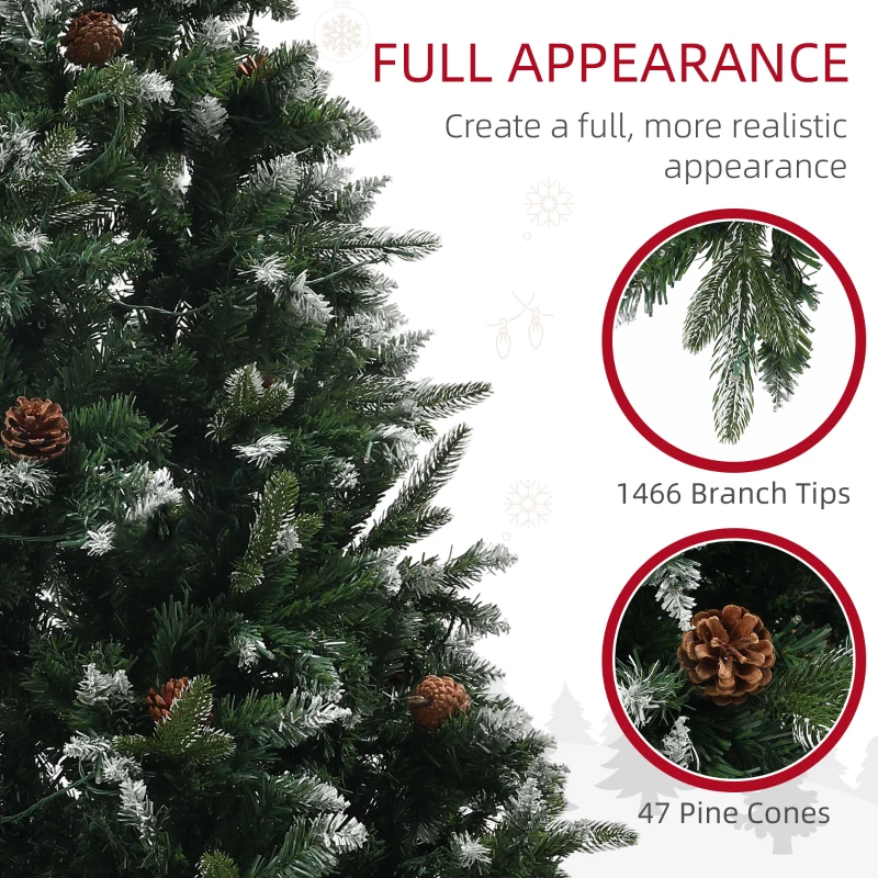 HOMCOM 7 Foot Prelit Artificial Christmas Tree with Dual Colour LED Light, Hinged Xmas Tree for Home Office Holiday