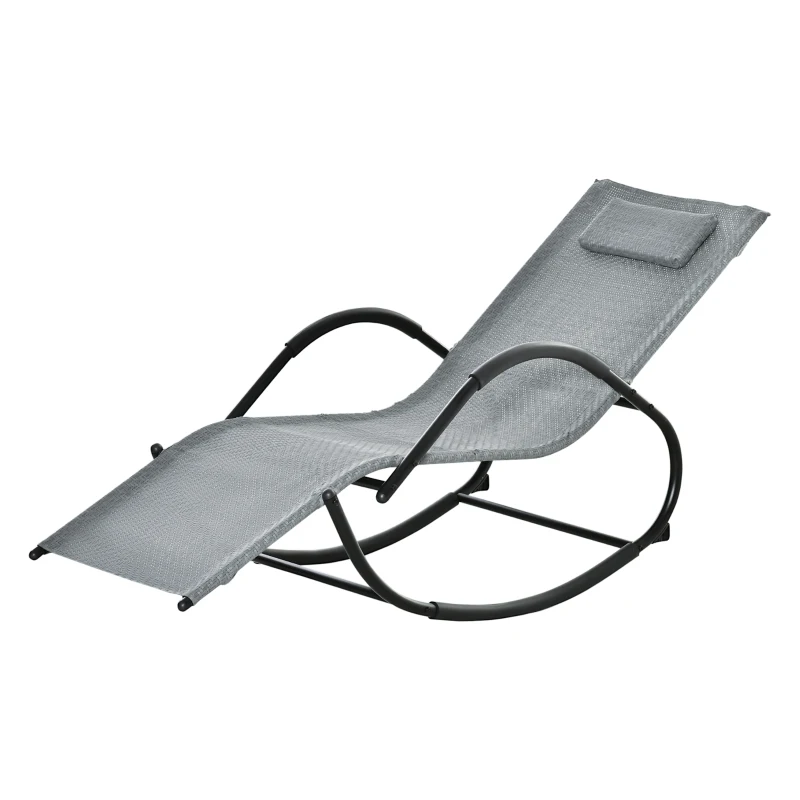 Outsunny Zero Gravity Rocking Lounge Chair, Patio Rocker w/ Removable Pillow, Recliner Seat for Indoor & Outdoor, Breathable Texteline, Grey