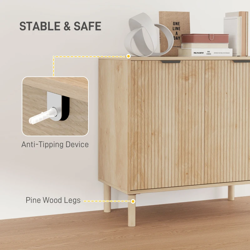 HOMCOM Accent Cabinet with Doors & Adjustable Shelf, Freestanding Storage Cabinet with Wood Legs for Living Room, Oak