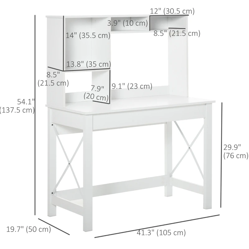 HOMCOM Computer Desk with Hutch, Home Office Table with Storage Shelves and Open Compartments for Writing, Work, White