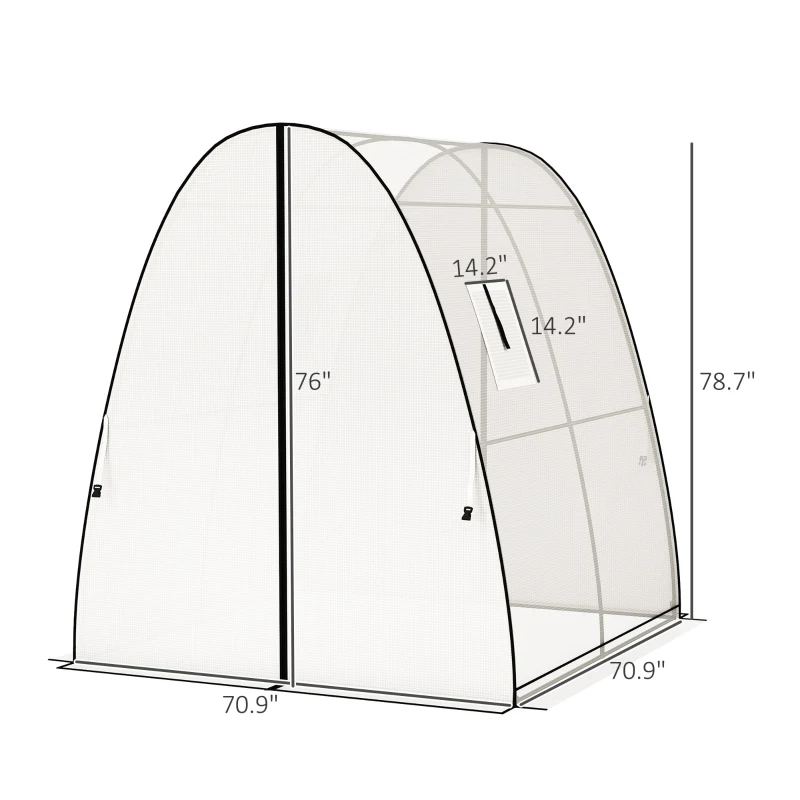 Outsunny Tunnel Hoop House Greenhouse with Sandbags and Hemmed PE Cover, 2 Doors and Screen Windows, 6' x 6' x 6.6', White