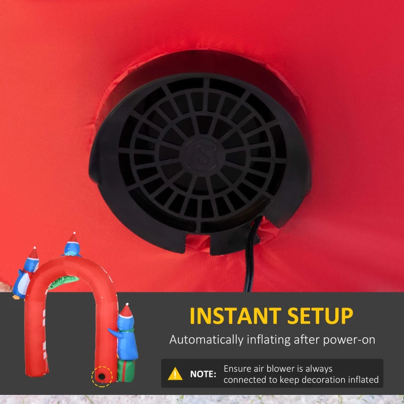 Outsunny 8ft Christmas Inflatables Outdoor Decorations Candy Cane Archway with Three Penguins and Gift Boxes, Blow-Up LED Yard Christmas Decor for Lawn Garden