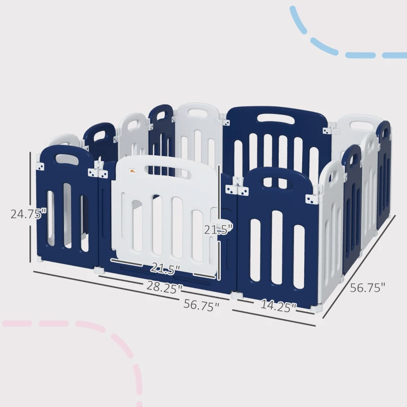 Qaba Foldable Baby Playpen, 57" x 57" Baby Play Yard, Kids Activity Center with Anti-Slip Base, 14 Panels