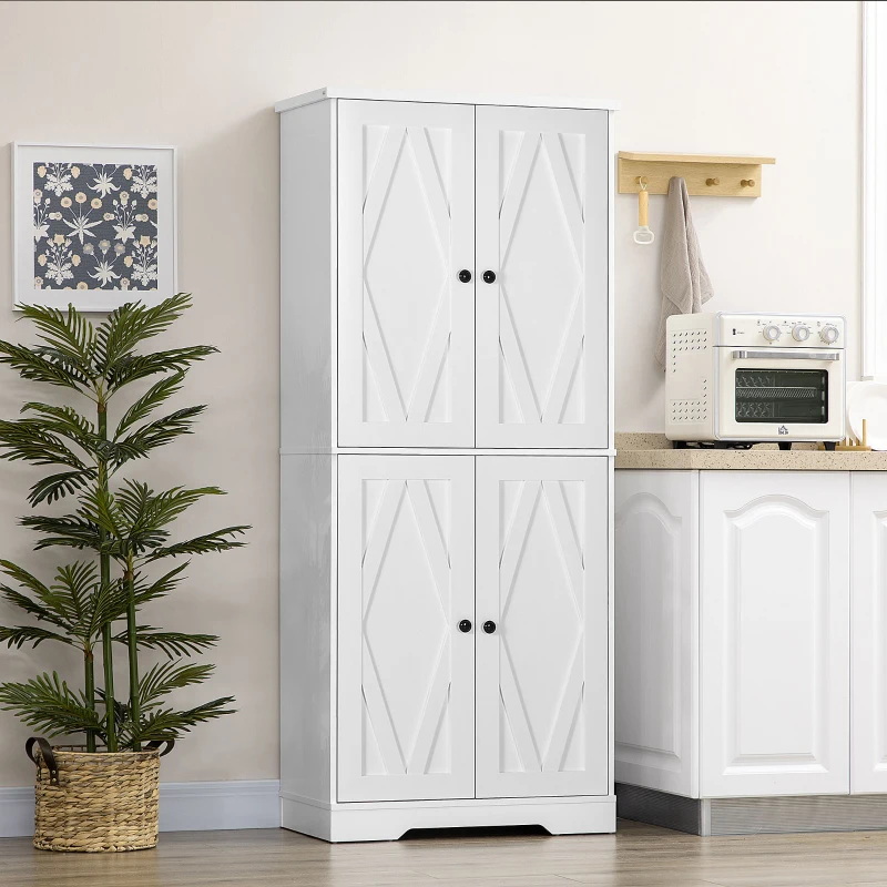 HOMCOM Farmhouse Tall Kitchen Pantry Storage Cabinet, Freestanding Cabinets with Doors and Shelves Kitchen Shelf Storage