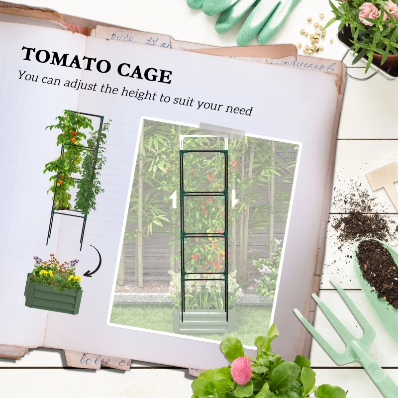 Outsunny Galvanized Planter Box, 24" x 24" x 73.5" Raised Garden Bed with Tomato Cage for Climbing Vines, Green