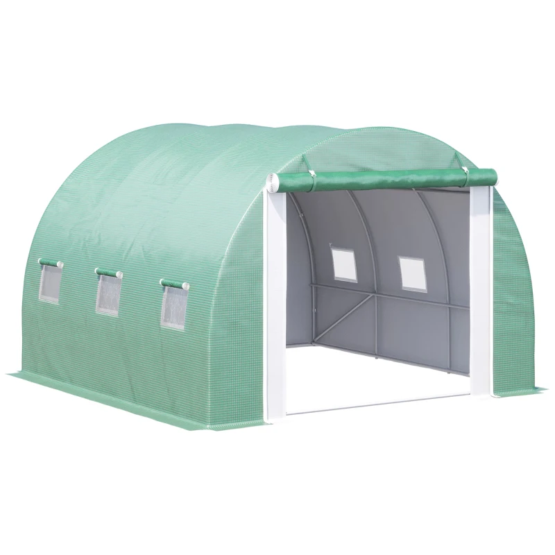 Outsunny 116" x 116" x 78" Large Walk-in Double Cover Polytunnel Greenhouse Outdoor w/ Roll-Up Zipper Doors and Windows Grow Plants, Seedlings, Herbs, or Flowers In Any Season-Gardening
