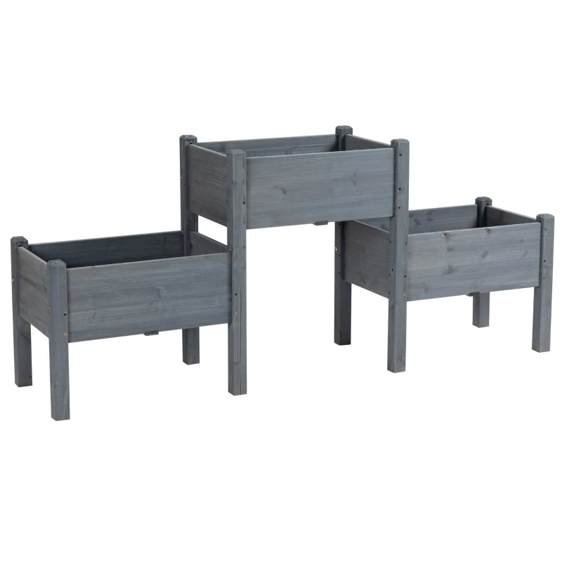 Outsunny Freestanding Wooden Plant Stand, 3 Tier Raised Garden Bed for Vegetables, Herb and Flowers, Grey