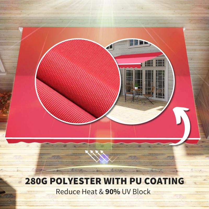 Outsunny 12' x 10' Retractable Awning Patio UV Resistant Fabric and Aluminum Frame for Deck, Balcony, Yard, Wine Red