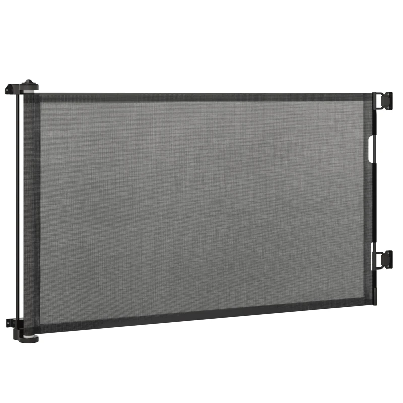 PawHut Retractable Pet Gate w/ Single Hand Operation, for Stairs, Doorways, Hallways - Black