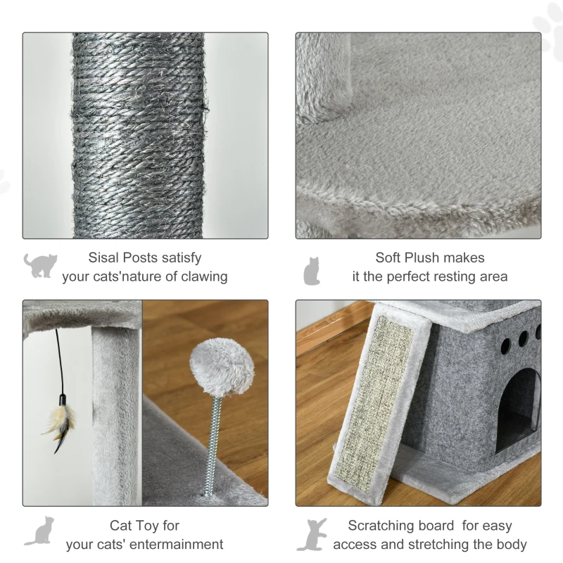 PawHut 89"-100" Floor to Ceiling Cat Tree 6-Tier Cat Climbing Tower Adjustable High with Scratching Post Board, Ramp, Cat Condo, Perch, Toy Ball, for Indoor Cat, Light Grey