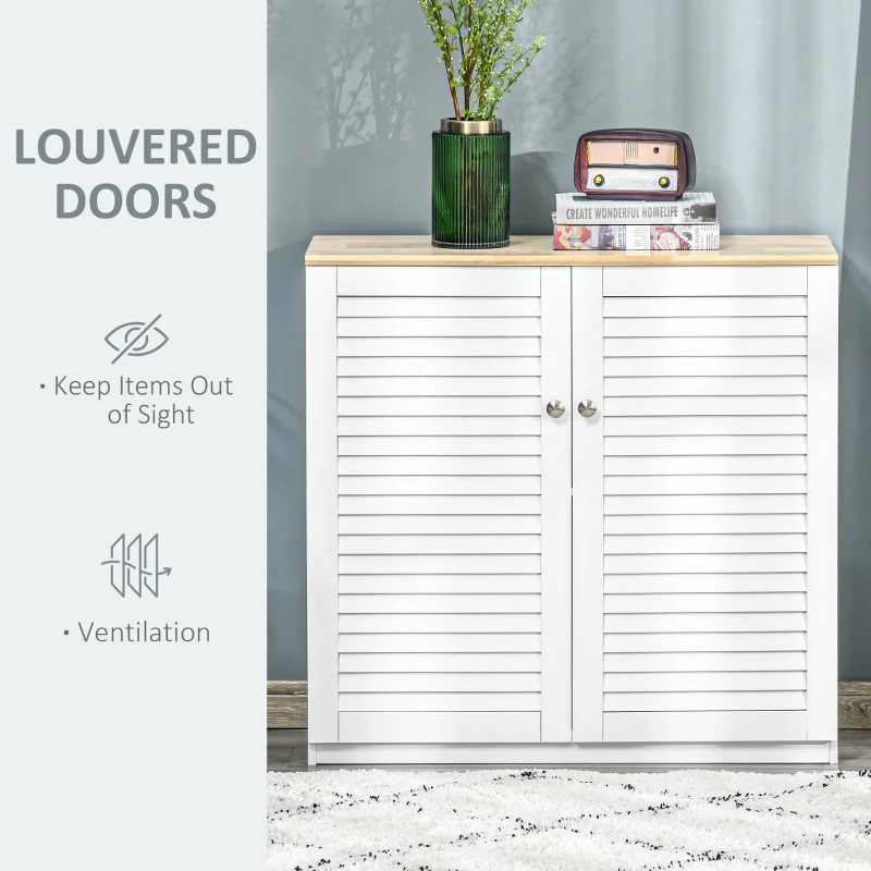 HOMCOM Storage Cabinet Kitchen Sideboard with Louvered Doors, Freestanding Bathroom Cabinet, White