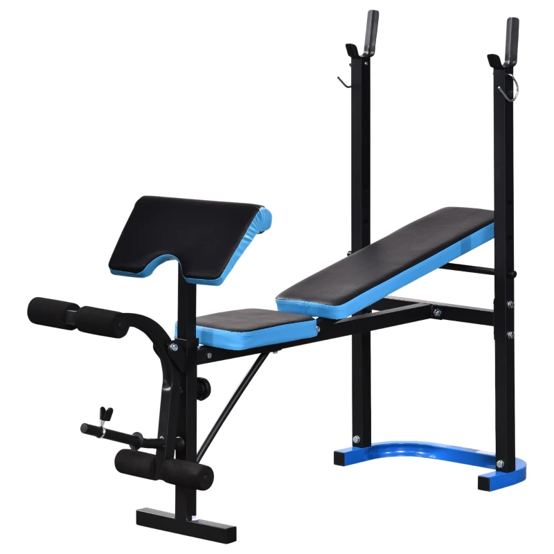 Soozier Adjustable Weight Bench with Barbell Rack and Leg Developer for Weight Lifting and Strength Training Multifunctional Workout Station for Home Gym Fitness, Black