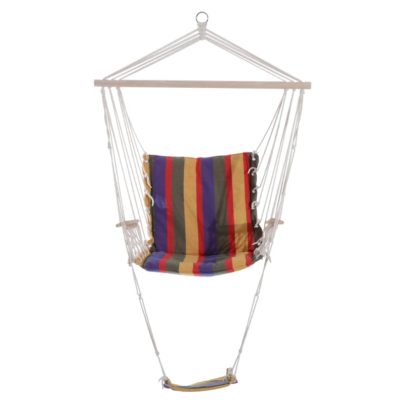 Outsunny Patio Hammock Chair, Portable Hanging Cotton Rope Hammock Swing Chair Sleeping Bed Seat with Footrest for Outdoor Garden Yard Camping Red