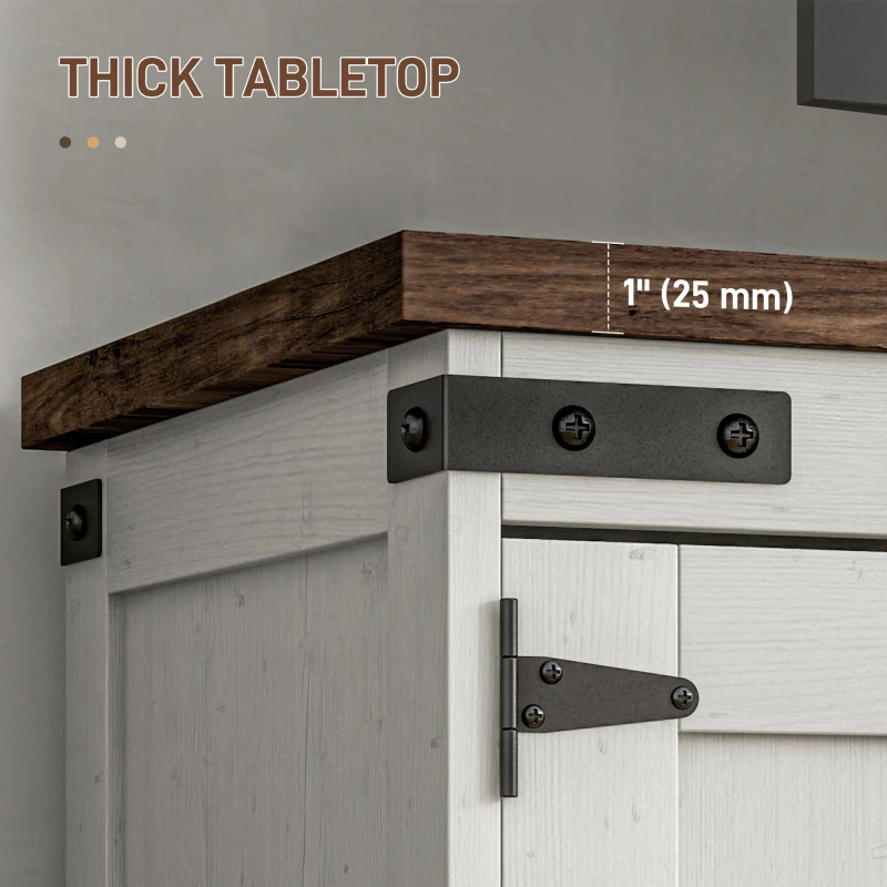 HOMCOM Farmhouse TV Stand Small Minimalist Barn Doors Cable Management for 65" TV Small Space Apartment Distressed White