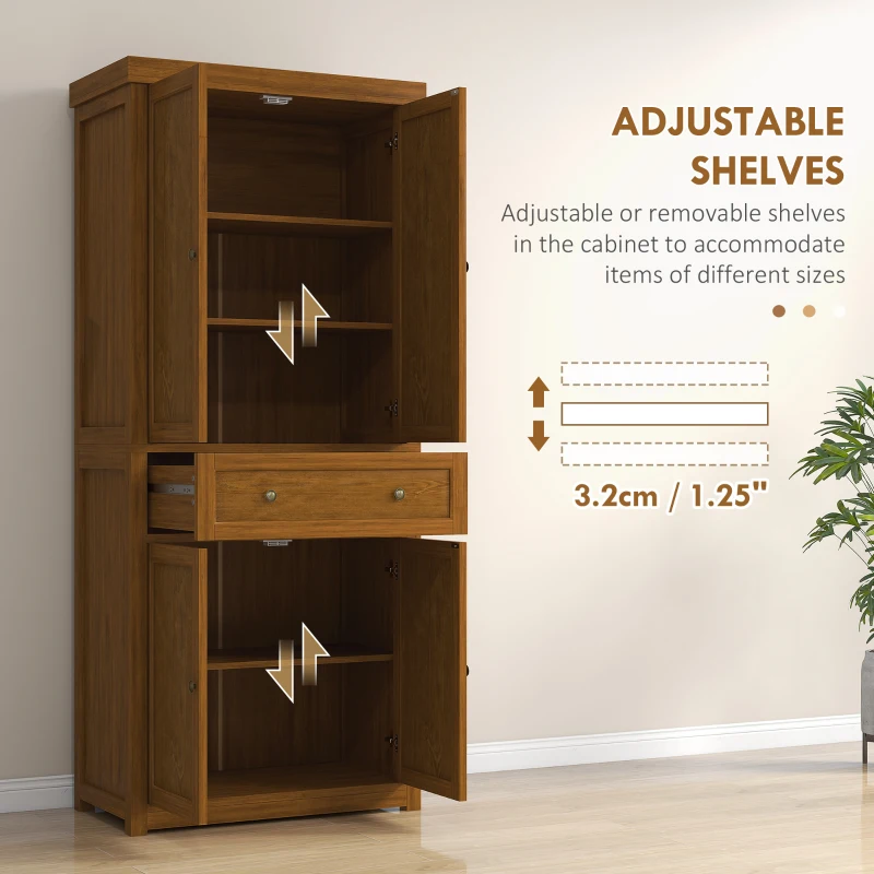 HOMCOM 72.5" Kitchen Pantry Cabinet, Tall Storage Cabinet with Doors, Drawer, and Adjustable Shelves, Distressed Brown