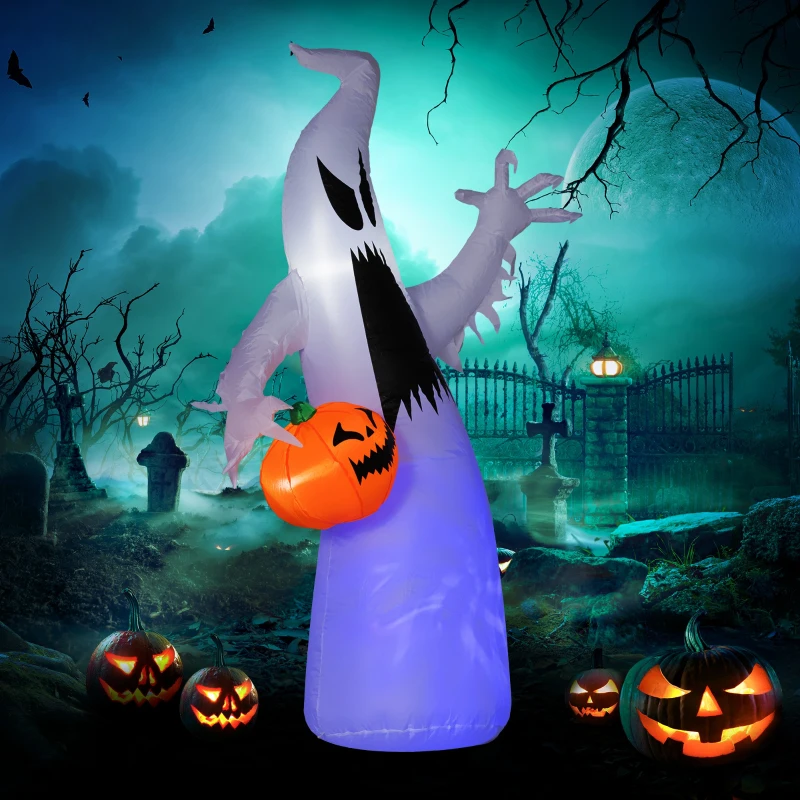 HOMCOM 5.9' Halloween LED Yard Decor Ghost with Pumpkin, Blow Up Inflatable Outdoor Decoration, Waterproof