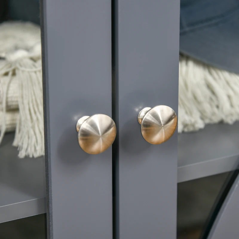 HOMCOM Kitchen Sideboard, Glass Door Buffet Cabinet, Bathroom Storage Cabinet with Adjustable Storage Shelf for Dining Room, Living Room, Grey