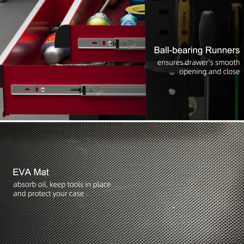 HOMCOM Tool Cart on Wheels Service Cart with 2 Drawers Tray Lockable Flip Top Storage for Garage Warehouse Workshop Black