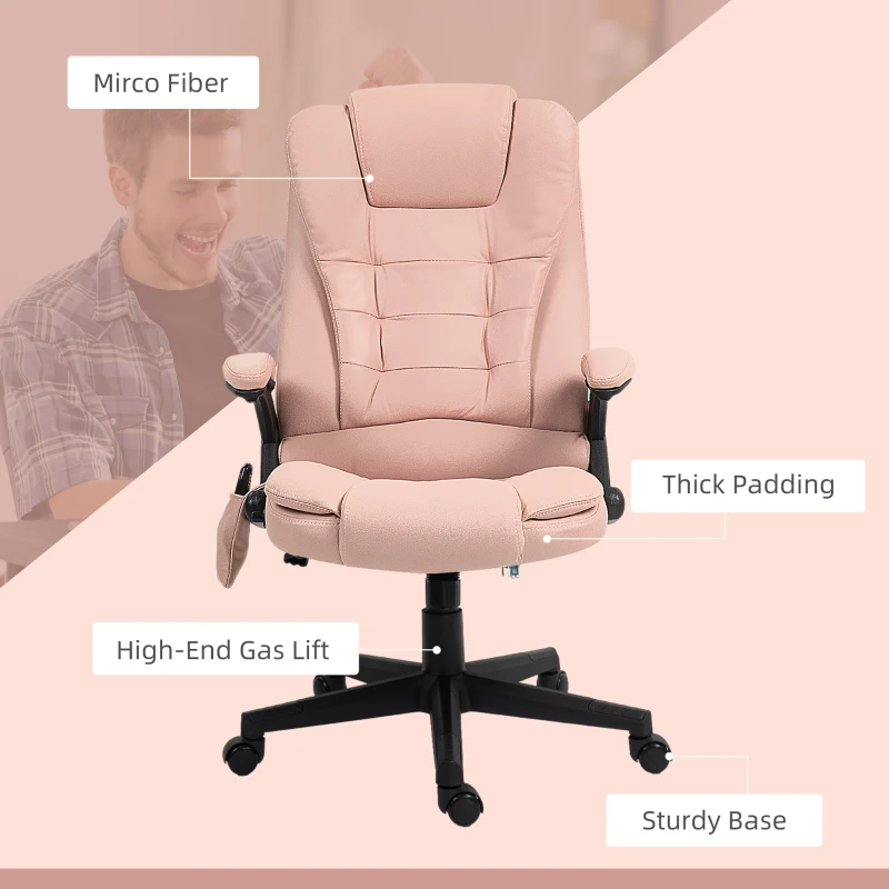Vinsetto 6 Point Vibrating Massage Office Chair with Heat, Microfiber Massage Desk Chair with Reclining Backrest, Pink