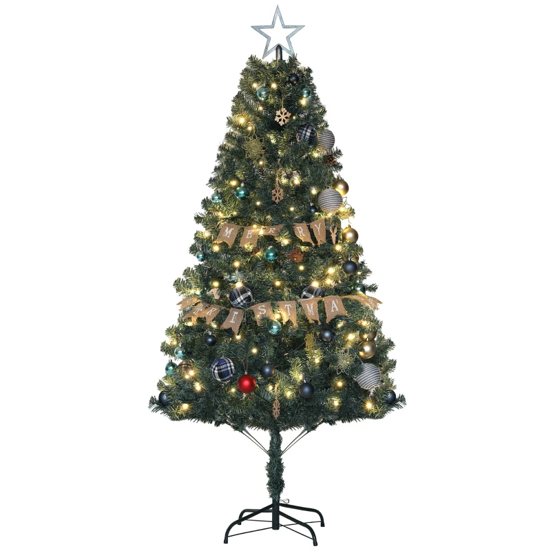 HOMCOM 6ft Artificial Prelit Christmas Tree with 150 Warm White LED Lights, Xmas Tree for Home Office Holiday