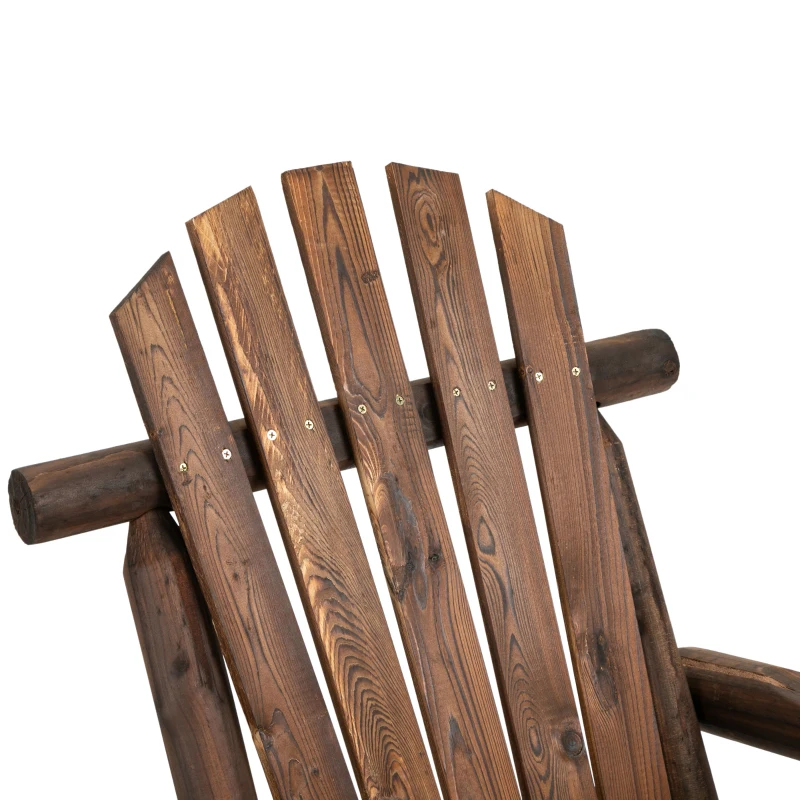 Outsunny Outdoor Wooden Rocking Chair, Single-Person Adirondack Rocking Patio Chair with Rustic High Back, Slatted Seat and Backrest for Indoor, Backyard, Garden, Carbonized