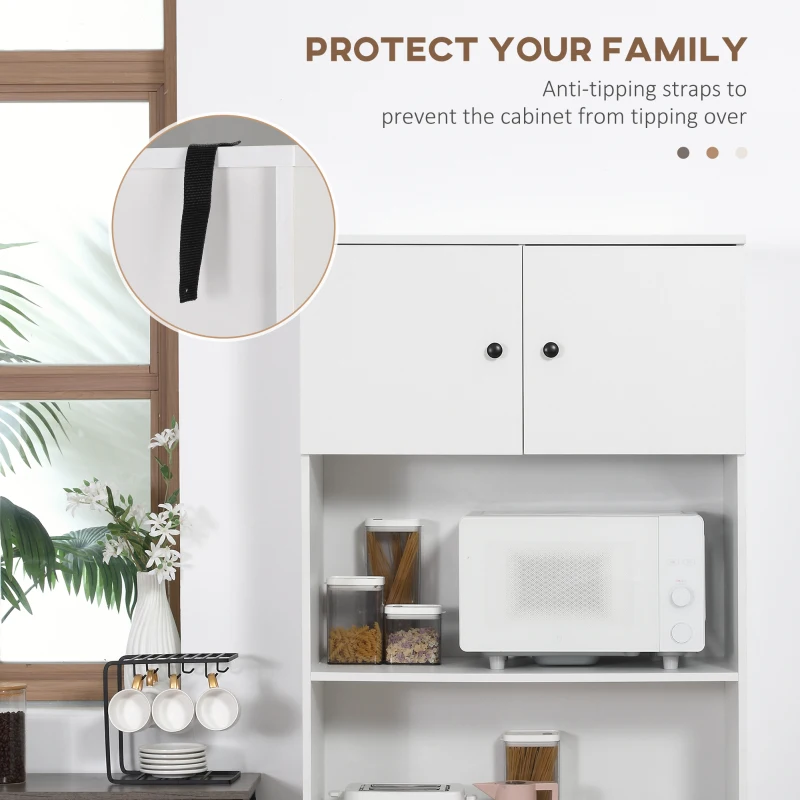 HOMCOM 71" Kitchen Buffet with Hutch, Pantry Storage Cabinet with Shelves and Microwave Countertop, White