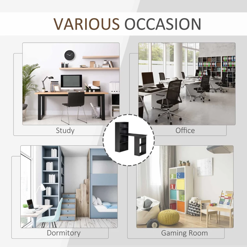 HOMCOM Modern Computer Desk with Storage Shelves, 47" Writing Table Workstation with Bookshelf for Home Office, Black