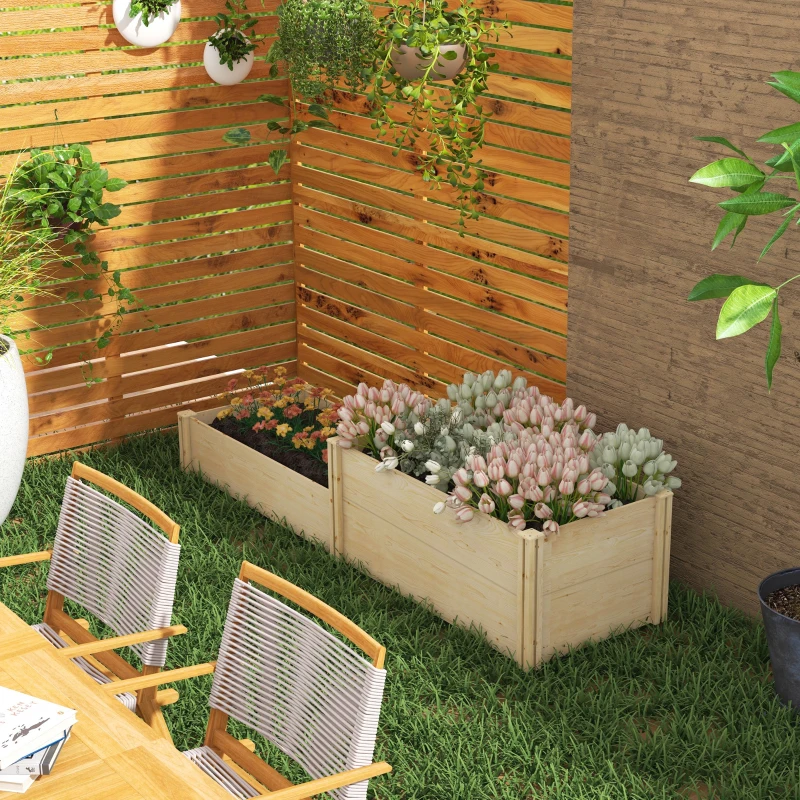 Outsunny DIY Raised Garden Bed, Two-Box Wooden Planters for Outdoor Vegetables, Flowers, Herbs, Plants, Easy Assembly