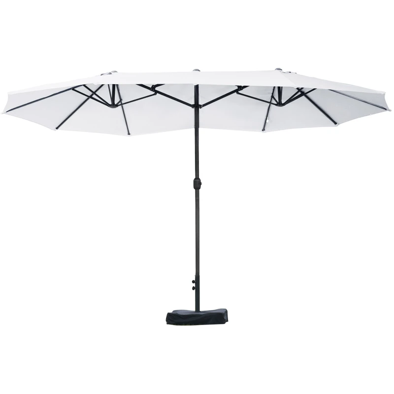 Outsunny 15' Outdoor Patio Umbrella with Twin Canopy Sunshade Steel Table Umbrella w/ Lift Crank, Cross base, Sandbag, Beige