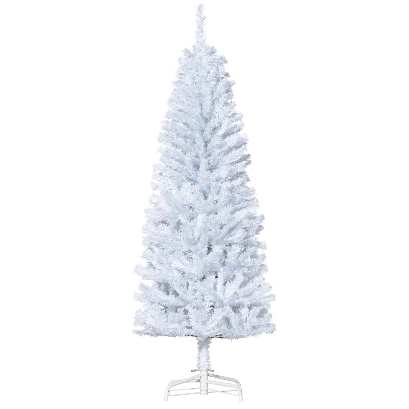 HOMCOM 5FT Pencil Christmas Tree, Artificial Christmas Tree with Automatic Open for Home Party, White