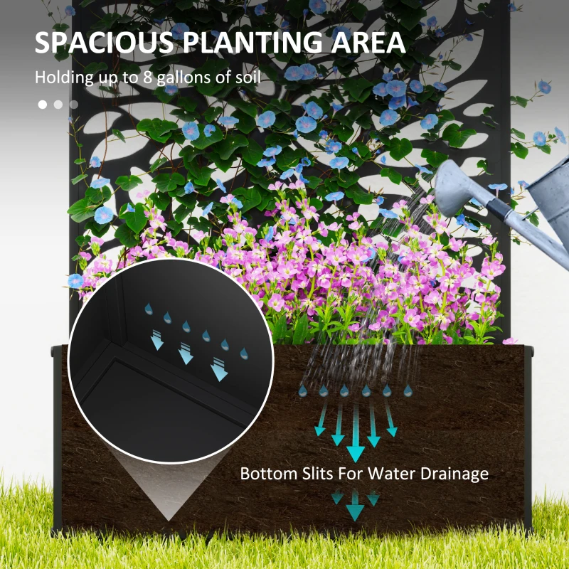 Outsunny Metal Raised Garden Bed with Privacy Panel, Freestanding or Wall Mounted Outdoor Planter Box for Garden, Patio