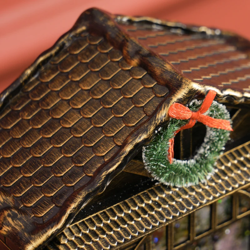 HOMCOM Musical Snow Globe with Lights, Christmas Snow Globe Lantern with Swirling Glitter for Holiday Party Gift, Bronze