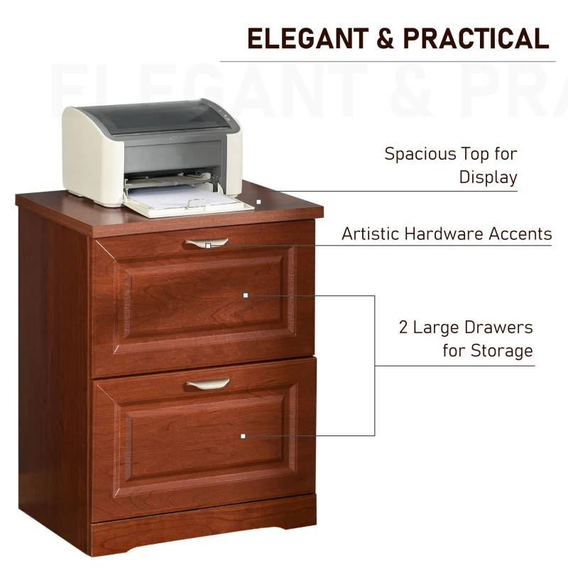 HOMCOM 2-Drawer Lateral File Cabinet Pedestal Documents Storage for Home Office, Coffee Brown