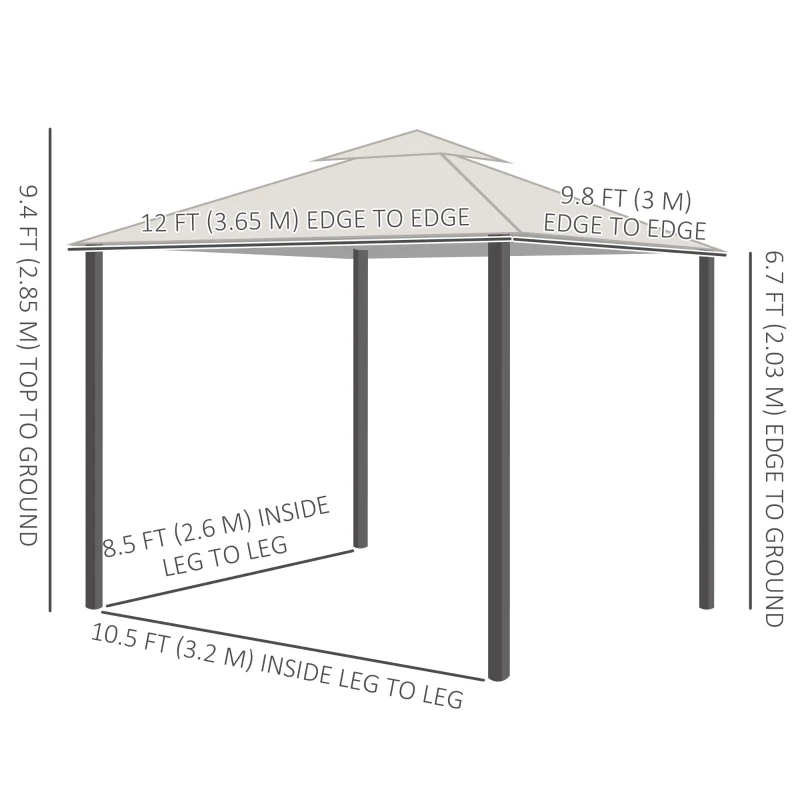 Outsunny 10' x 12' Outdoor Gazebo with Nettings, Patio Gazebo Canopy for Patio Garden Backyard Deck, Dark Grey