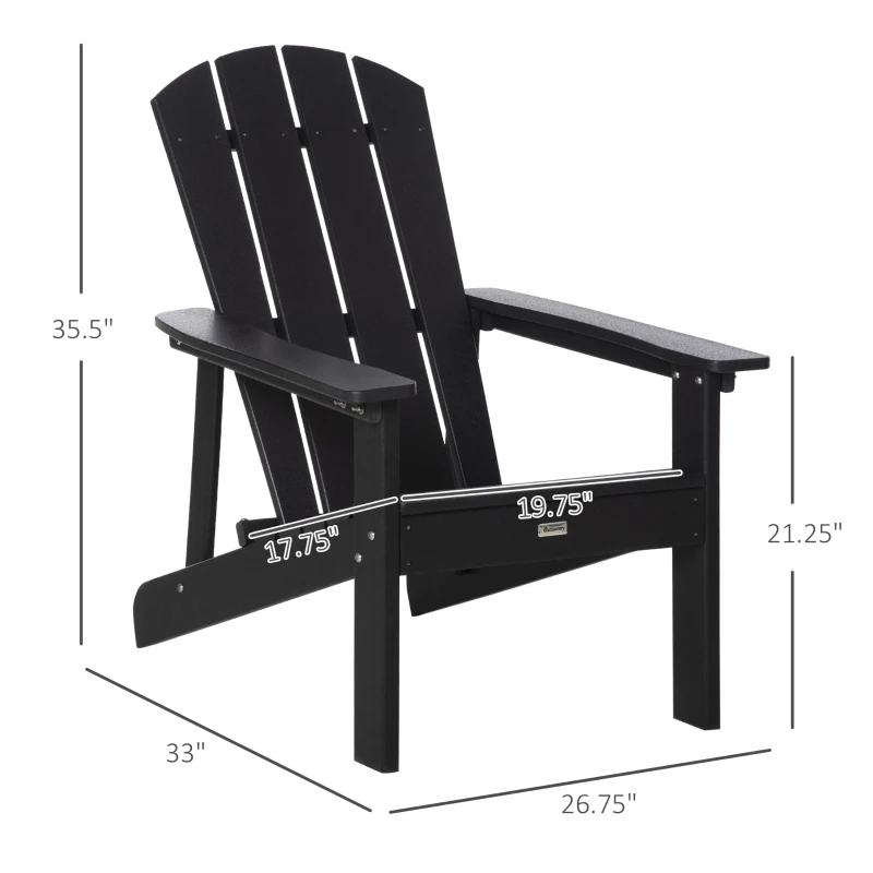 Outsunny Adirondack Chair, HDPE Fire Pit Chair, Weather Resistant Outdoor Chair for Patio, Garden, Backyard, Lawn, Black