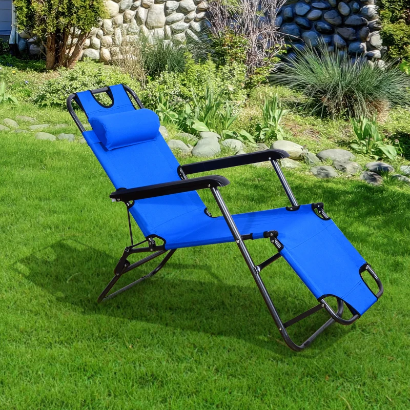 Outsunny Folding Lounge Chair Portable Chaise Sun Lounger Recliner Outdoor Blue
