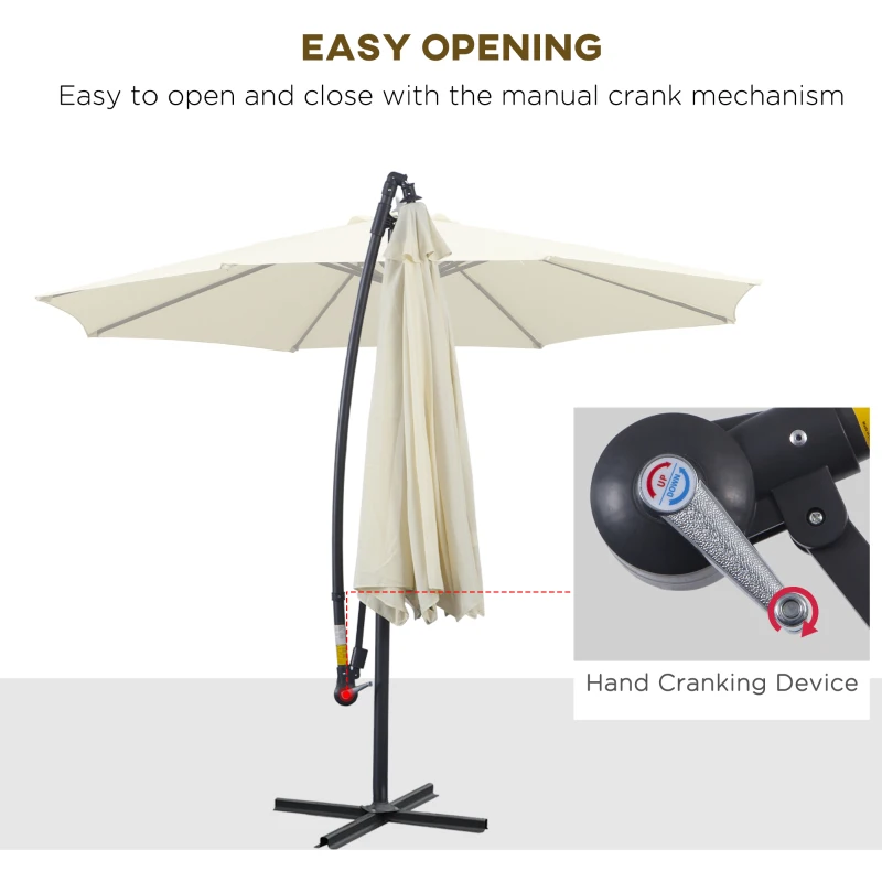 Outsunny Φ10' Deluxe Cantilever Umbrella Outdoor Market Parasol Banana Hanging Offset Sunshade Crank Cross Base Beige