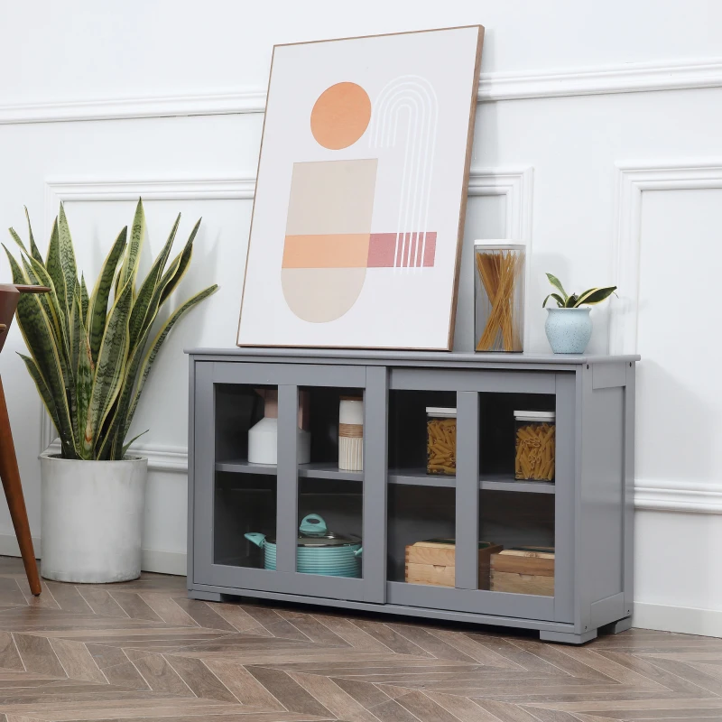 HOMCOM Sideboard Buffet Cabinet, Stackable Credenza, Coffee Bar Cabinet with Sliding Glass Door and Adjustable Shelf, Gray