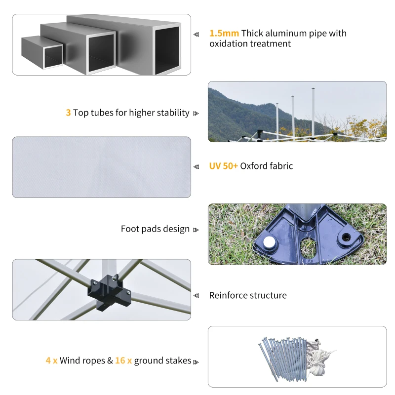 Outsunny 10'x20' Aluminum Pop Up Canopy Tent, Upgraded Thicker Tube Instant Party Tent with Wheeled Bag, 2-Level Adjustable, XL Large Ground Stakes for Events Patio Backyard