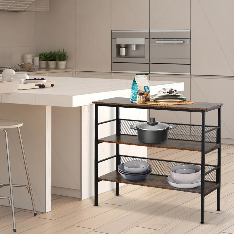 HOMCOM 3 Tier Bookshelf Industrial Display Rack, 39 Inch Wood Metal Bookcase with Adjustable Feet for Living Room, Balcony, Kitchen, Brown