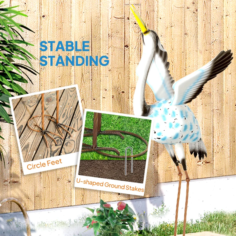 Outsunny Flying Crane Garden Statue, 42.5" Standing Lawn Ornament, Steel Garden Decor Bird Statue with Stakes for Lawn Patio Backyard Decoration, Mixed Colour