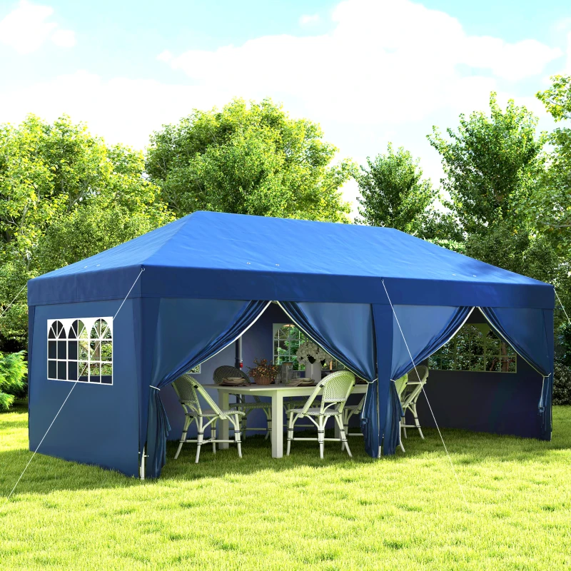 Outsunny 10' x 20' Pop Up Canopy Tent Outdoor Portable Easy Up Party Tent Garden Shade Shelter with Walls Carrying Bag, Blue