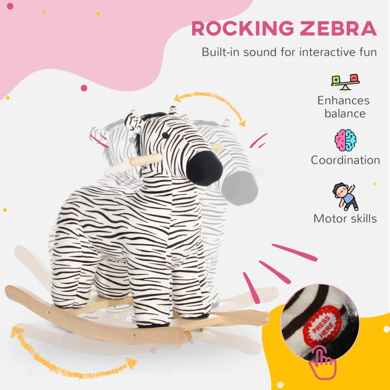 Qaba Zebra Shaped Kids Rocking Horse with Realistic Sound for 2-4 Years, Black