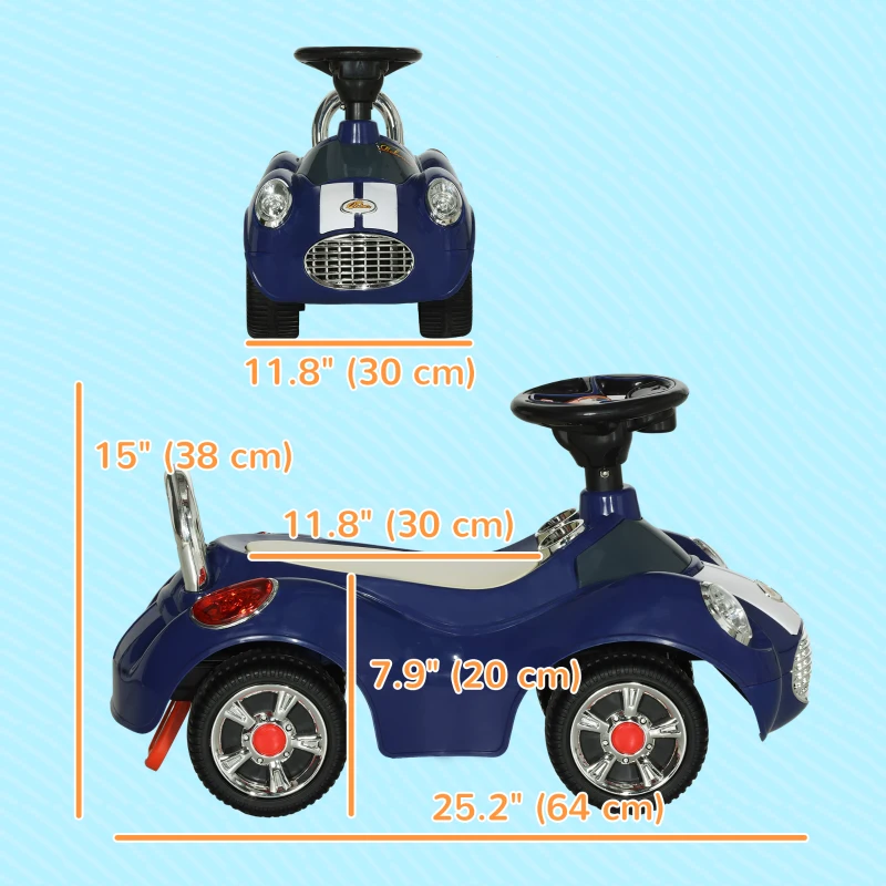 Qaba Baby Push Car with Music, Horn, Light, Dark Blue