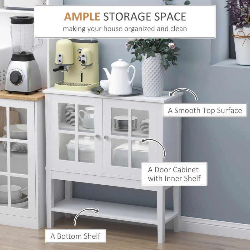HOMCOM Sideboard Buffet Cabinet with Storage, Modern Coffee Bar Cabinet with 2 Glass Doors, Adjustable Shelf and Bottom Shelf, Console Table for Kitchen, Living Room, Dining Room, Hallway, White
