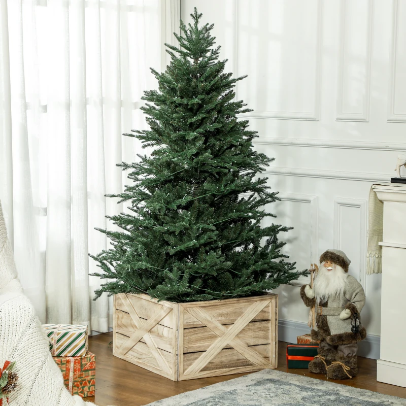 HOMCOM 24" Farmhouse Christmas Tree Base Cover Wooden Christmas Tree Collar Box Home Decoration Light Distressed Wood Finish