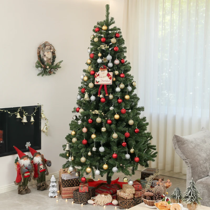 HOMCOM 7.5ft Artificial Christmas Trees with 1346 Branch Tips, Auto Open and Steel Base, Green