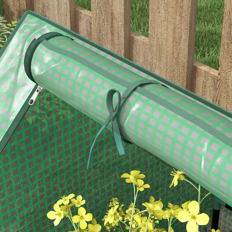 Outsunny Raised Garden Bed, Outdoor Metal Planter Box with Mini Greenhouse, Green and Silver